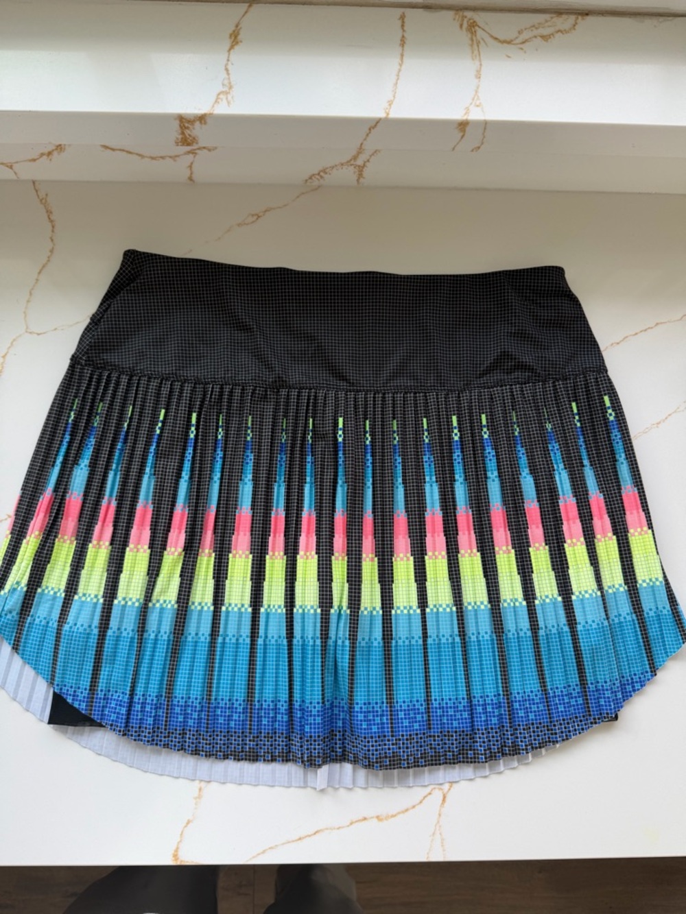 Lucky in Love Black Pleated Skater Skort with Neon Blue, Yellow and Pink Accents